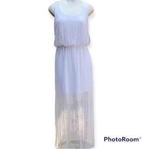 NWT Maxi white lace dress Sz L * beach vacation wedding bachelorette deess